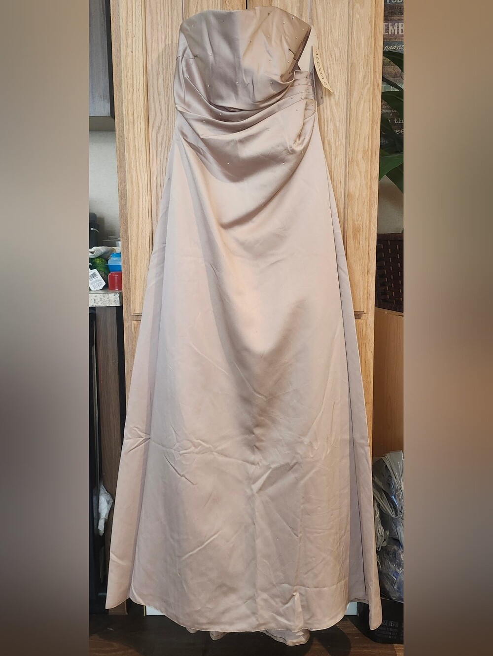 Alexia II Style 600 S 12 NWT Champagne Strapless Satin Rhinestone Beaded Formal